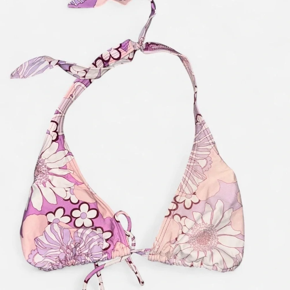 Floral Pink and Purple Halter Bikini Top